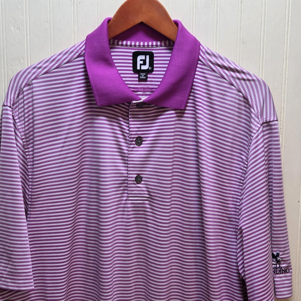 FootJoy Eagle Landing Polo Shirt Mens L Purple Stripe Golf Performance Top